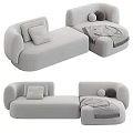 Modern Light Gray Sectional Sofa With Cozy Cushions And Throw Blanket 3d model