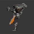 Futuristic Mechanical Robot 3D Model With Gray Armor And Orange Accents