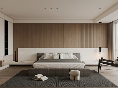 Modern Bedroom Interior Design With Wooden Wall Bed And Area Rug 3d model