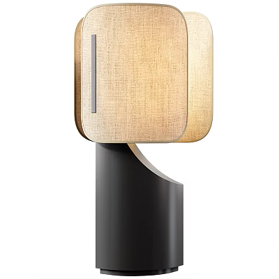 Modern Minimalist Table Lamp With Linen Shade And Black Curved Base 3d model