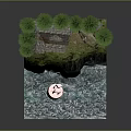 Scenic Cliffside Landscape With Small House Pine Trees Red Buoy And Turbulent Waves