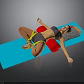 Yoga Exercise On Blue Mat With Yellow Resistance Band And Red Cushion