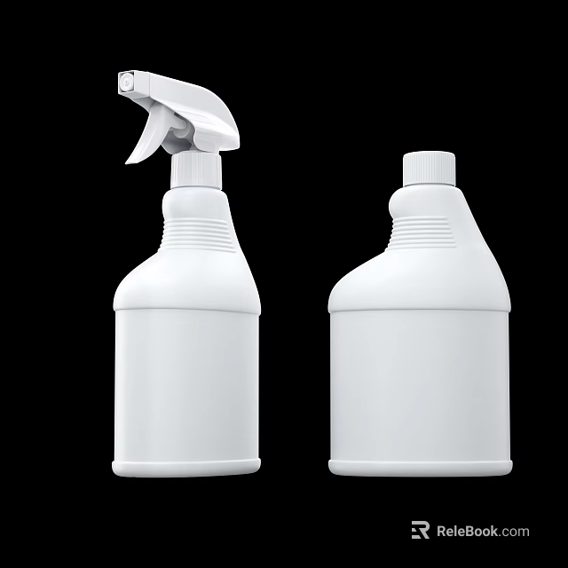 White Plastic Bathroom Cleaning Spray Bottles And Refillable Containers Set 3d model 
