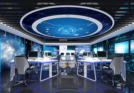 Modern monitoring room Monitoring command control room 3d model