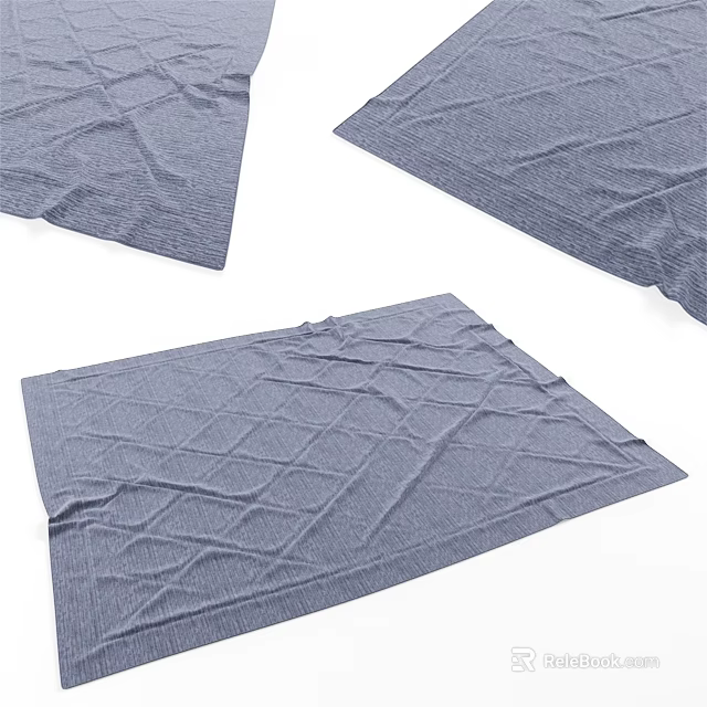 Blue Square Rug with Checkered Woven Texture for Home Decor 3d model 
