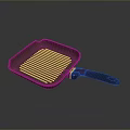 Durable Square Grill Pan with Red and Black Heat Resistant Handle for Home Kitchen Cooking
