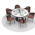 Modern Round Dining Table Set With Upholstered Chairs And Decorative Vase 3d model