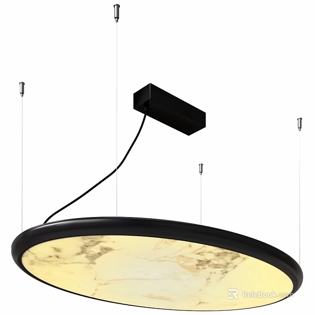 Modern Round Ceiling Light with Marble Texture Black Frame and Warm Illumination 3d model