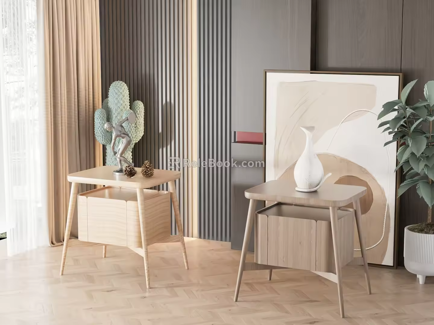 Nordic Bedside Table Combination 3d model