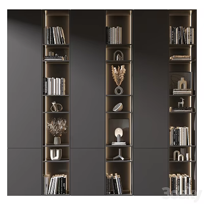 Modern Black And Gold Bookshelf With Books And Decorative Items 3d model Modern Black And Gold Bookshelf With Books And Decorative Items 3d model