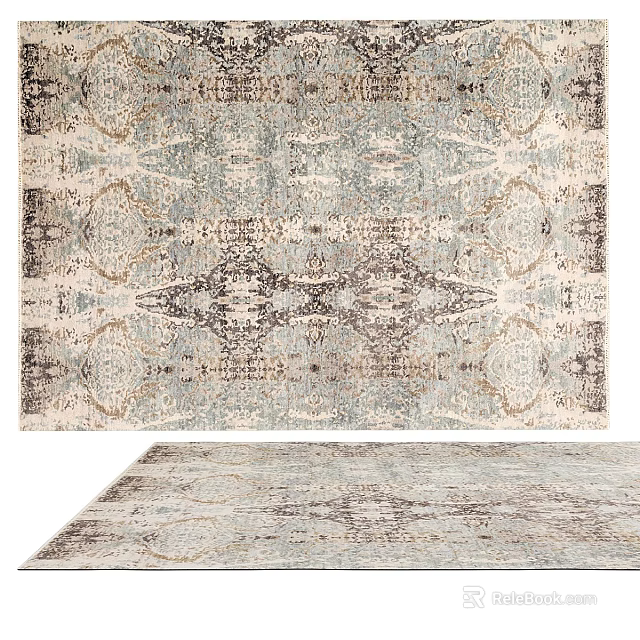 Square Carpet With Modern Intricate Patterns In Blue White Gray Tones 3d model 