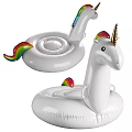 White Unicorn Inflatable Pool Floats With Rainbow Mane And Tail 3d model