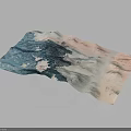 Detailed Colored Terrain Model With Rolling Mountain Peaks And Blue Pink White Shades