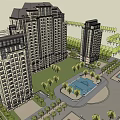 Modern High Rise Residential Complex With Swimming Pool And Lush Green Landscaping