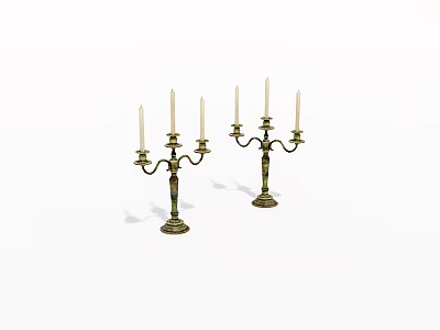 Elegant Brass Candelabra Pair With Three Candles Each And Ornate Bases 3d model