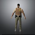 Man In Brown Vest With Yellow Badge White Short Sleeve Shirt Khaki Pants Black Cap