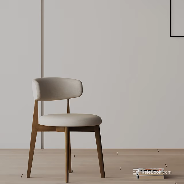 Modern Minimalist Dining Chair With Light Beige Upholstered Seat And Wooden Legs 3d model 