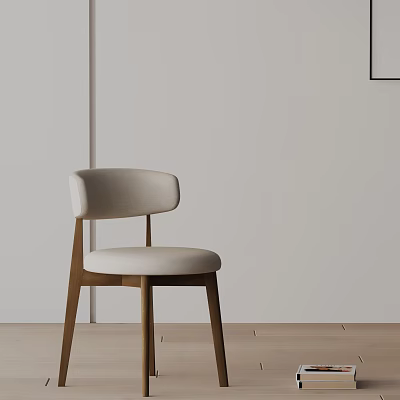 Modern Minimalist Dining Chair With Light Beige Upholstered Seat And Wooden Legs 3d model