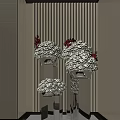 White and Red Flowers in Silver Vases on Black Pillars with Striped Wall Background