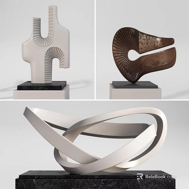 Contemporary Artistic Sculptures Featuring Various Curved Metallic Lines And Shapes 3d model 