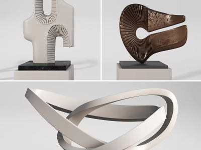 Contemporary Artistic Sculptures Featuring Various Curved Metallic Lines And Shapes 3d model