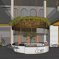 Modern Cafe Interior Design With Counter Greenery Decor And Hanging Lights 3d model