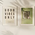 Abstract Paintings Wall Decor With Typography Art Watercolor Window Scene And Plant Shadows