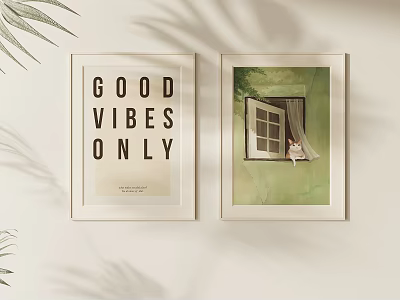 Abstract Paintings Wall Decor With Typography Art Watercolor Window Scene And Plant Shadows 3d model
