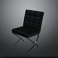 Modern Black Leather Chair With Square Padded Seat Tufted Backrest And Cross Metal Legs