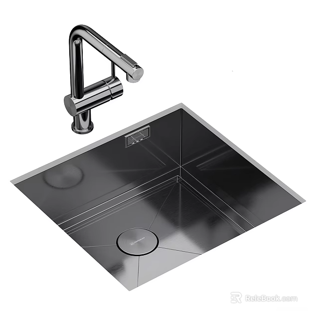 Modern Stainless Steel Sink With Chrome Faucet And Sleek Drainage Design 3d model 