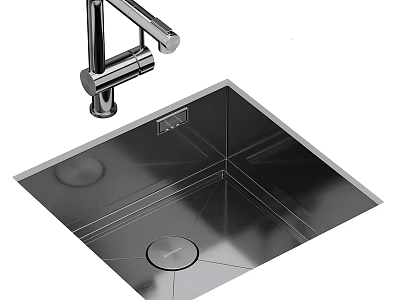 Modern Stainless Steel Sink With Chrome Faucet And Sleek Drainage Design 3d model