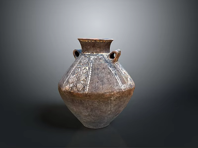 Traditional Ceramic Sculpture With Carved Patterns Two Handles And Textured Surface 3d model