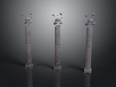 Three Ancient Stone Columns Architecture Structure With Scattered Stones On Their Tops 3d model