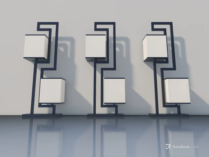 Modern White Swing Doors With Black Geometric Frames Wall Mounted On Reflective Floor 3d model