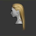 3D Female Character Head Model With Golden Long Hair And Elegant Hairstyle Design