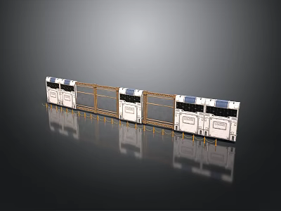 Modular Industrial Component With White Cabinets Gold Frames And Railings 3d model