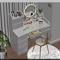 White Vanity Table with Lighted Mirror Cosmetics Drawers and Gold Frame Butterfly Back Chair