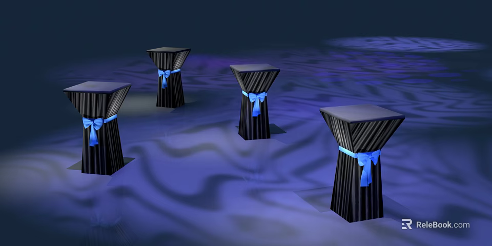 Black Striped Standing Dining Table Set With Blue Bowknots On Blue Wavy Floor 3d model 
