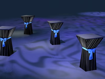 Black Striped Standing Dining Table Set With Blue Bowknots On Blue Wavy Floor 3d model