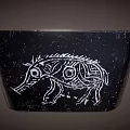 Black Square Ceramic Vessel With Intricate White Wild Boar Pattern Design 3d model