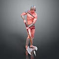 Muscular Armored Warrior Holding Battle Axe With Helmet In Standing Pose