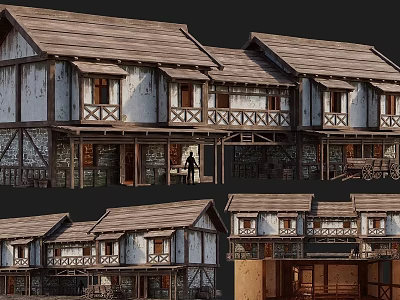 Ancient Architecture Traditional Style with Wooden Structure Tile Roof Stone Walls and Balconies 3d model