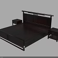 Modern Solid Wood Double Bed With Stylish Headboard And Two Nightstands 3d model