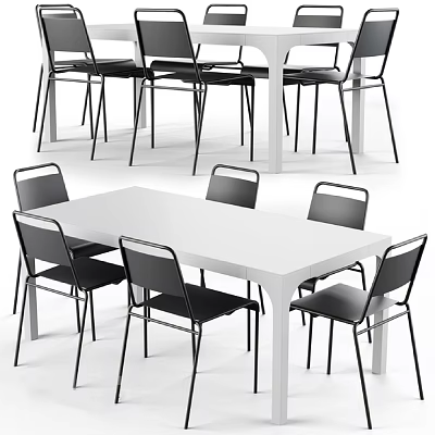 Modern White Dining Table With Black Chairs Set For Home Use 3d model