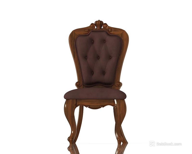 Classic European Style Single Chair with Wooden Frame Upholstered Backrest and Curved Legs 3d model 