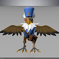 Anthropomorphic Eagle Character With Blue Uniform Hat Goggles And Leather Bag 3d model