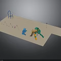 Outdoor Playground Setup With Green Slide Climbing Frame Pink Swings And Blue Poles