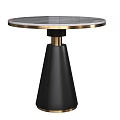 Round Marble Top Side Table With Gold Trim And Black Conical Base 3d model
