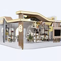 Modern Mall Retail Store Interior With Curved Structure Display Shelves And Green Plants