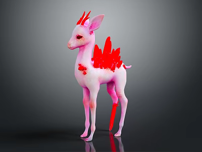 Fantasy Pink Deer With Red Antlers Red Wings And Red Spots Standing 3d model